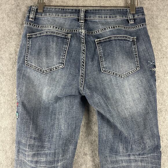 Reba Embroidered Skinny Jeans Womens 6 Floral Raw Hem Cropped Medium Rise Boho - Picture 8 of 13